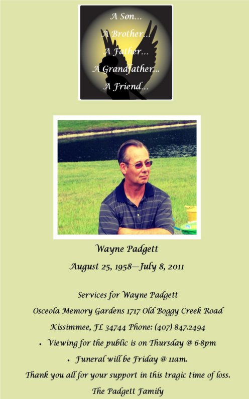 Wayne Padgett Funeral Announcement